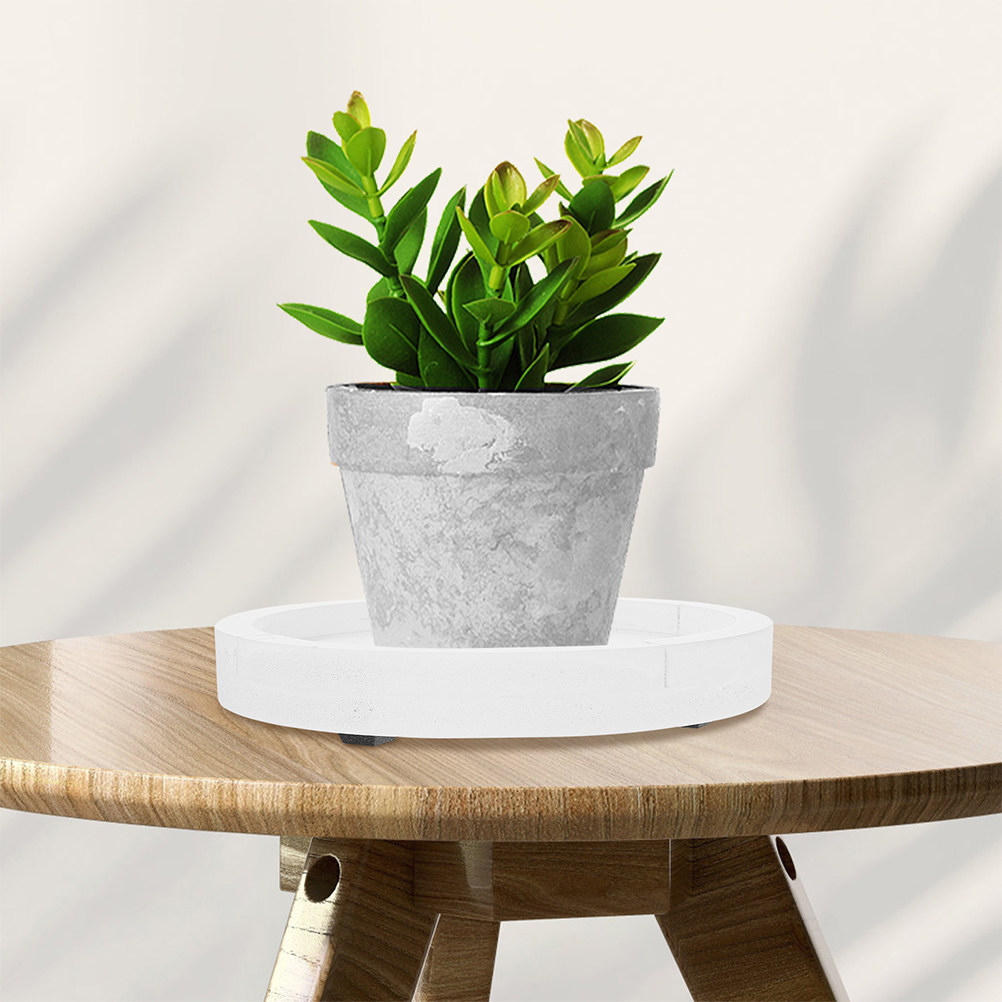 Humidity Tray Pebble - 白い丸型の厚みのあるセメント風プランタートレイ、室内植物用、水受け皿、滴水受け皿、湿度保持小石トレイ、装飾用
