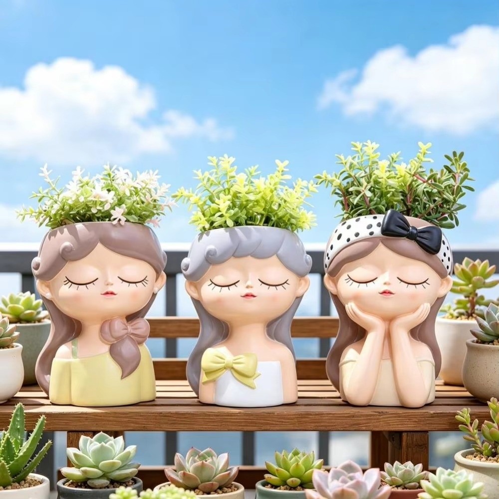 ガーデニング用品 レジン製少女顔型プランターポット 北欧スタ - Bonsai Garden Cafe のレビューと価格