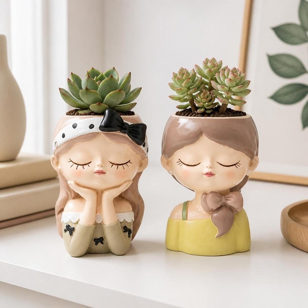 ガーデニング用品 レジン製少女顔型プランターポット 北欧スタ - Bonsai Garden Cafe のレビューと価格