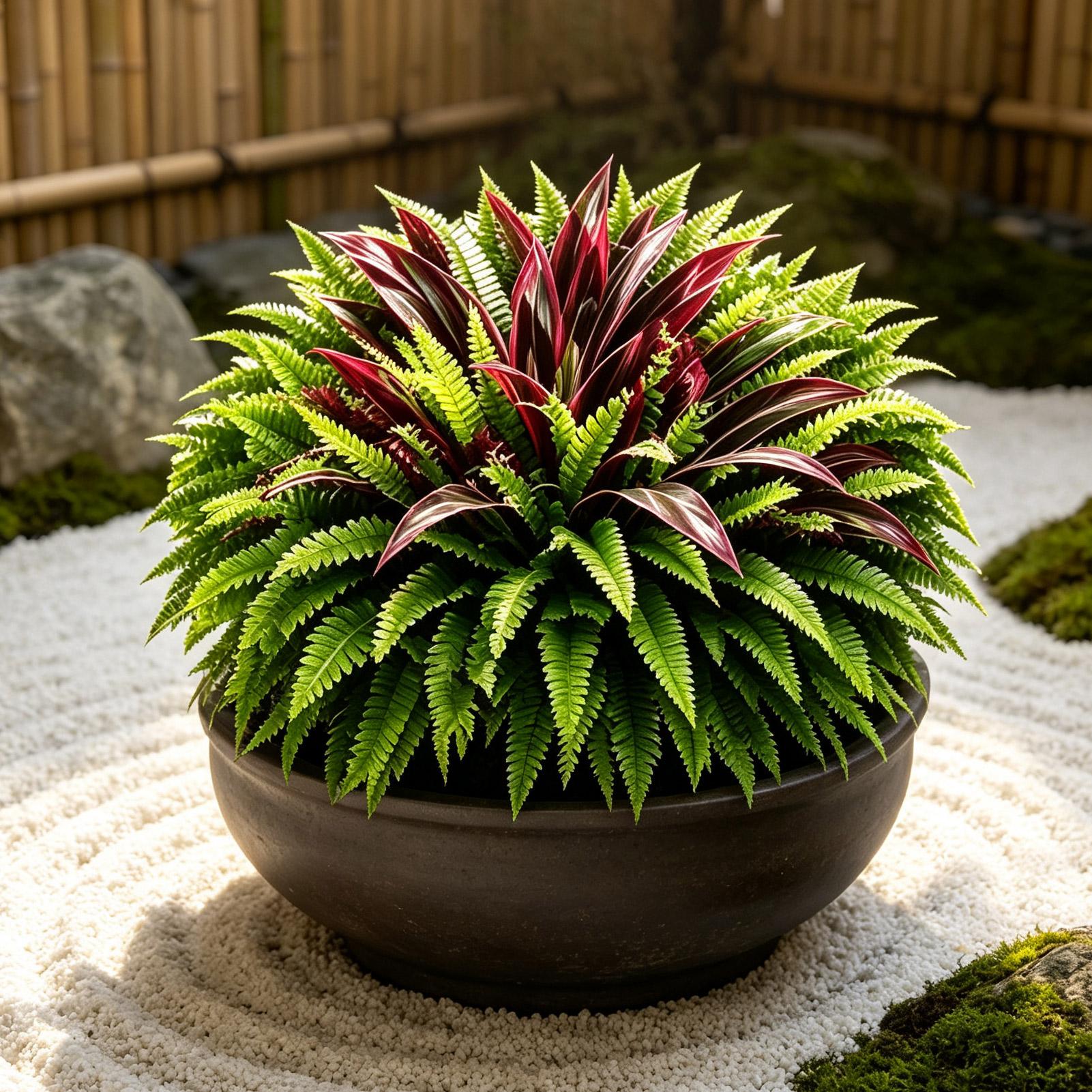 人工観葉植物：紫外線に強いフェイクのシダとドラセナの寄せ植え - Bonsai Garden Cafe のレビューと価格